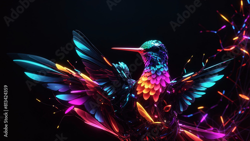 digital painting of a hummingbird with bright, glowing feathers