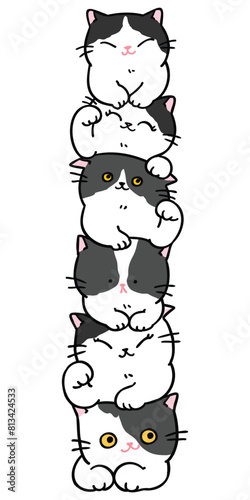 Vector Illustration of Cartoon Cat Pile on Isolated Background
