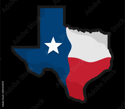 Texas state map silhouette with texas state flag