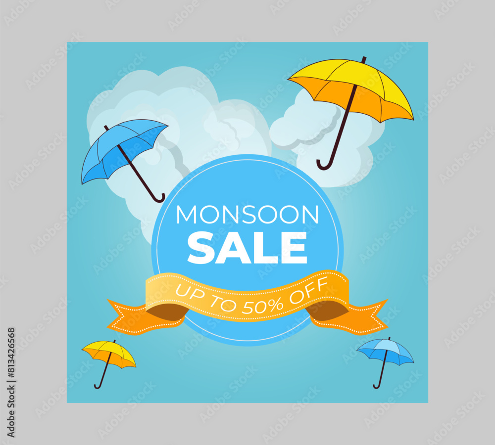 Isolated umbrella with podium for monsoon sale background