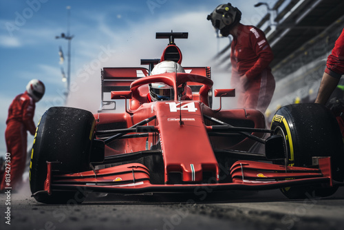 Formula One Racing Car in the Pit Lane. Generative AI