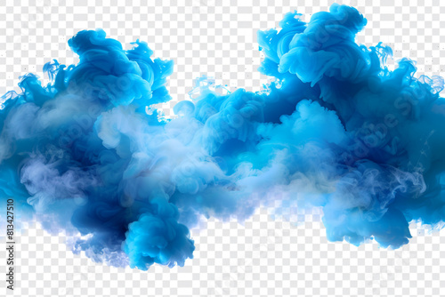 A blue smoke explosion border isolated on transparent background 