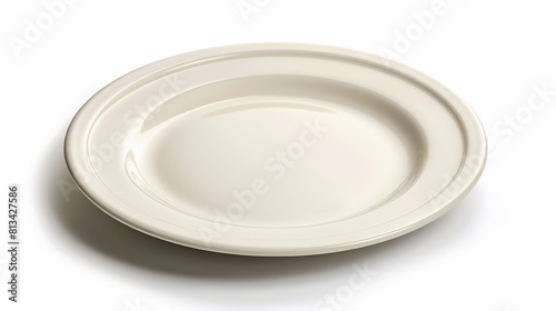 Round ceramic dish that is empty and has been clipped, isolated on a white background