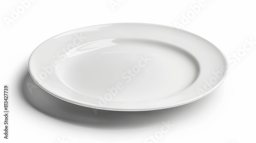 Round, empty plastic plate isolated on white background with clipping path