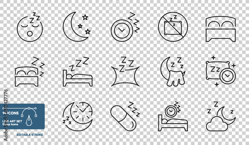 Line Art Collection Sleep Icons Set - Vector Illustrations Isolated On Transparent Background