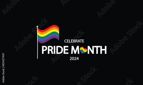 Free Download Colorful Celebration Pride Month 2024 Text and Flag Design - GFXLoad