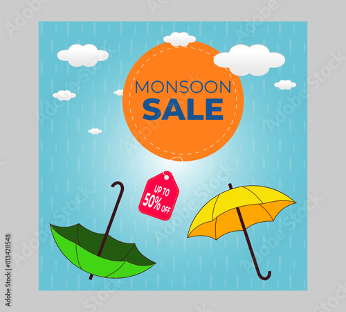 Isolated umbrella with podium for monsoon sale background