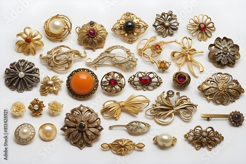 Vintage brooch lot collection costume jewelry fashion accessory Generative AI