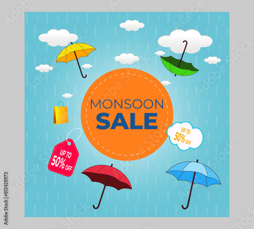 Isolated umbrella with podium for monsoon sale background