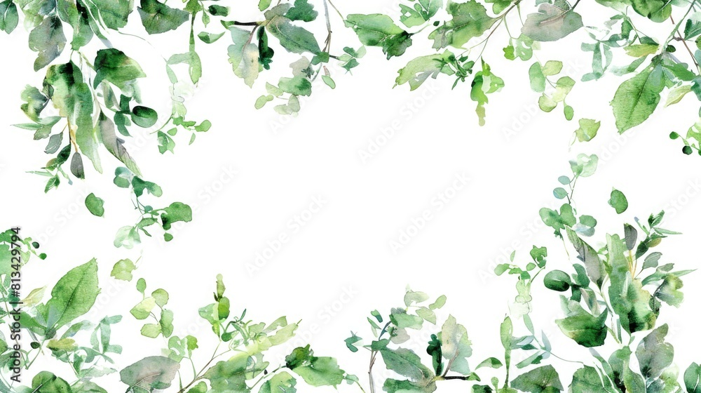 Green watercolor plant frame on white background. Green watercolor plant frame on white background.