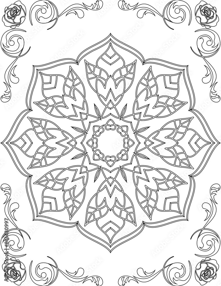 Fototapeta premium Printable Mandala Coloring Page for Adults. Educational Resources for School for Kids. Adults Coloring Book. Mandala Coloring Activity Worksheet.