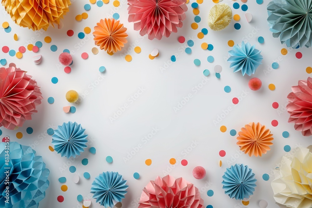 A colorful paper flower arrangement with a star pattern in the center A colorful paper flower arrangement with a star pattern in the center