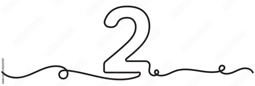 Number 2. One line continuous number two isolated on white background. Line art, outline, Hand drawn vector illustration. EPS 10
Number 2. One line continuous number two isolated on white background. Line art, outline, Hand drawn vector illustration. EPS 10