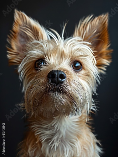 A small dog with a black background. photo