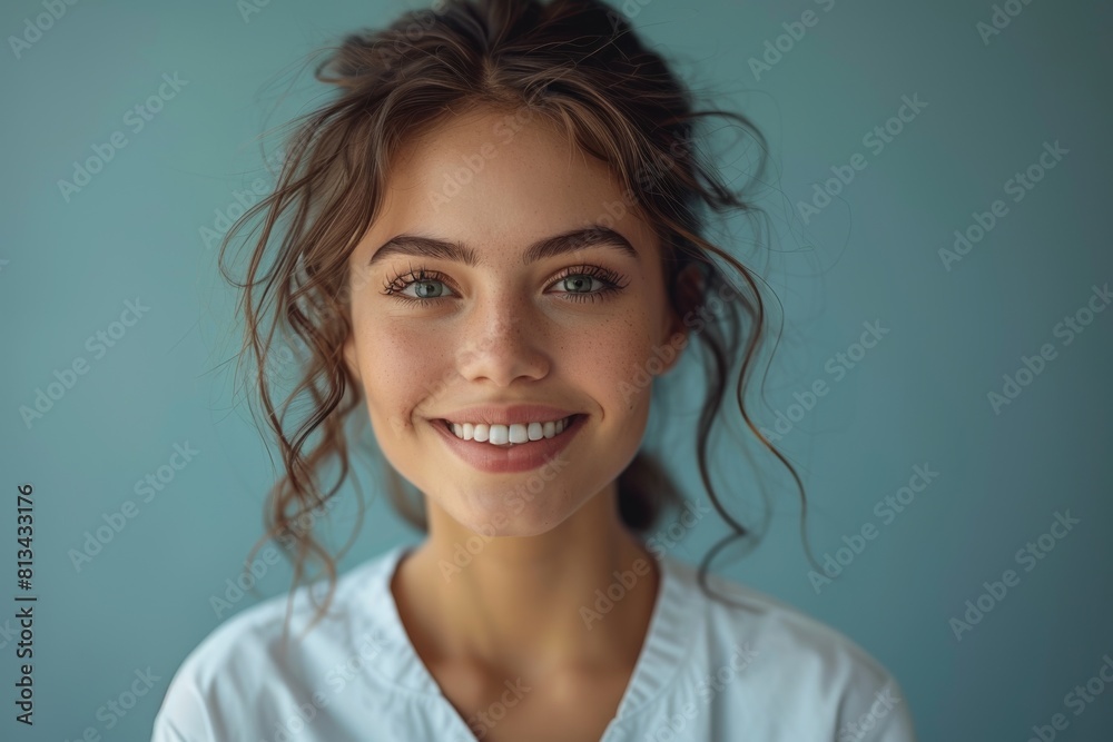 A positive and smiling nurse in perfect uniform exudes attractiveness and happiness. A positive and smiling nurse in perfect uniform exudes attractiveness and happiness.