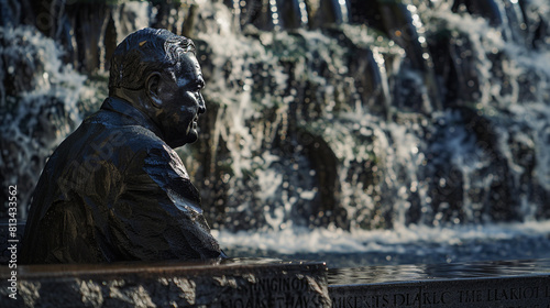 the Franklin Delano Roosevelt Memorial in Washington, D.C., featuring a statue of FDR surrounded by waterfalls and quotes engraved in stone, commemorating his legacy as a transformative leader  photo