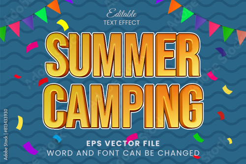 Summer camping 3d editable vector text effect. Summer holiday text style