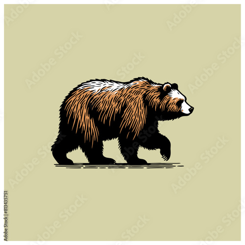 vintage vector ink hand drawn of grizzly bear walking