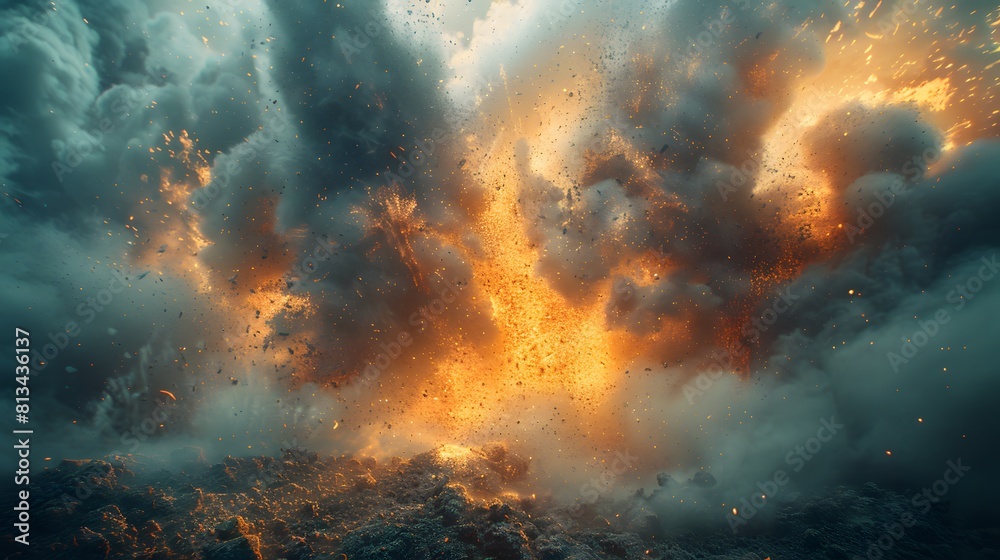 Fototapeta premium Dust Clouding The Air, Chaotic And Destructive Force Of The Breaking