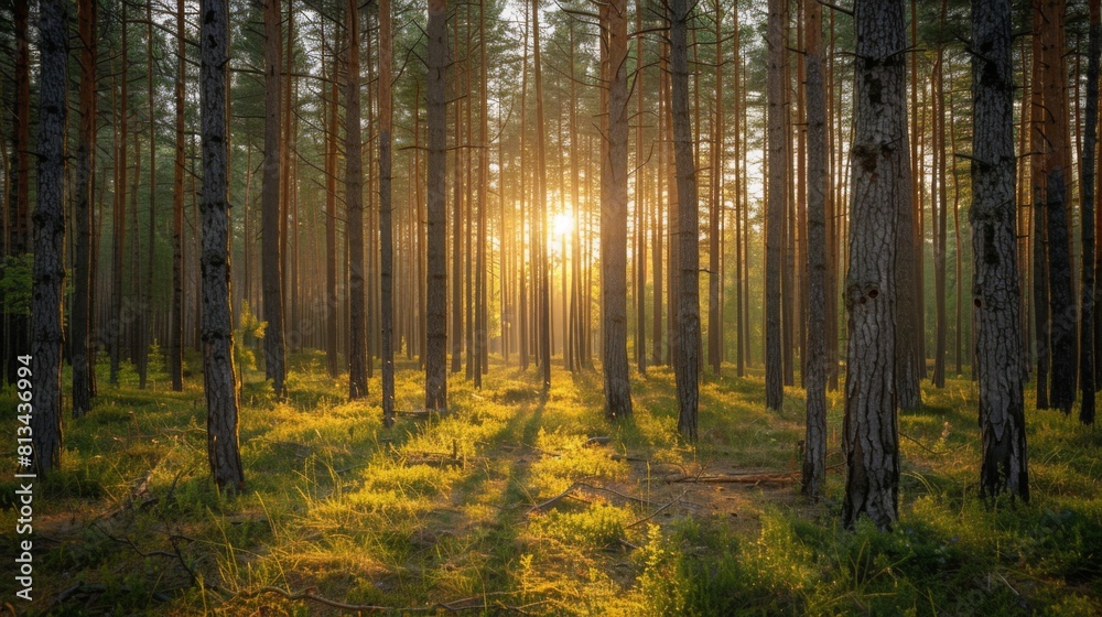 Serene Forest with Pine and Sequoia Trees bathed in Sunlight Serene Forest with Pine and Sequoia Trees bathed in Sunlight