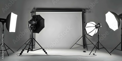 Studio equipment for professional shadowless photography with lighting tripod and props. Concept Lighting Tripods, Shadowless Photography, Studio Equipment, Professional Props photo