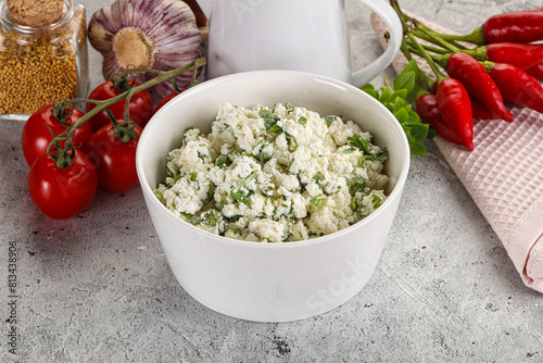 Curd cheese with green herbs