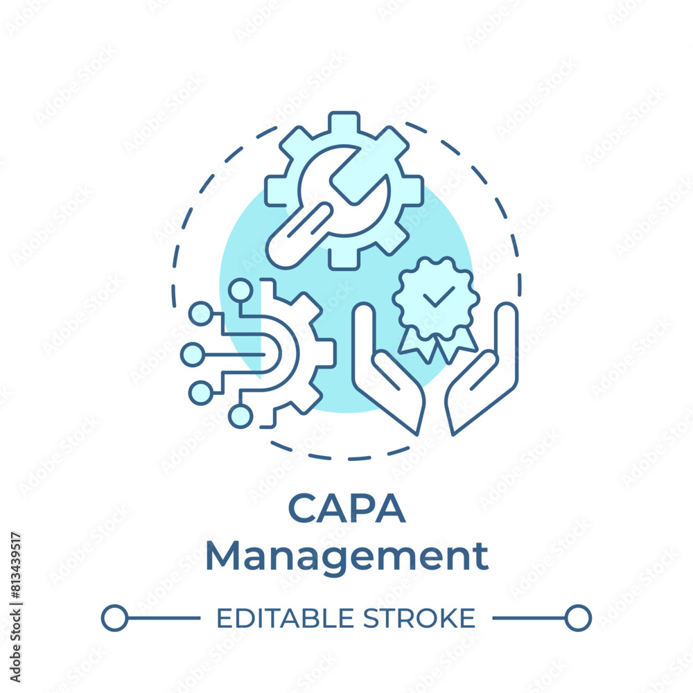 CAPA management soft blue concept icon. Processes organization, quality improvement. Round shape line illustration. Abstract idea. Graphic design. Easy to use in infographic, presentation