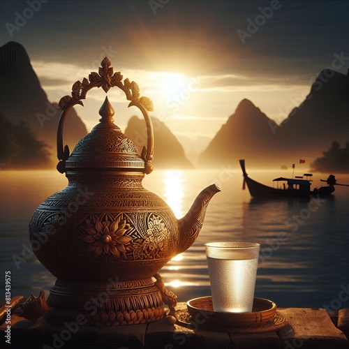 tea pot at sunset