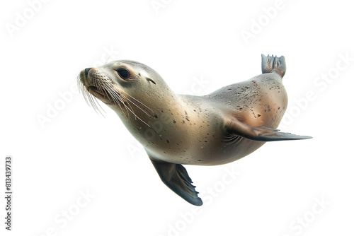 Seal Floating in the Air on White Background
