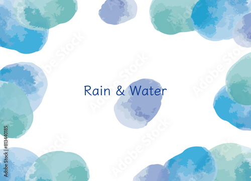水彩で描いた雨や水のフレーム素材
