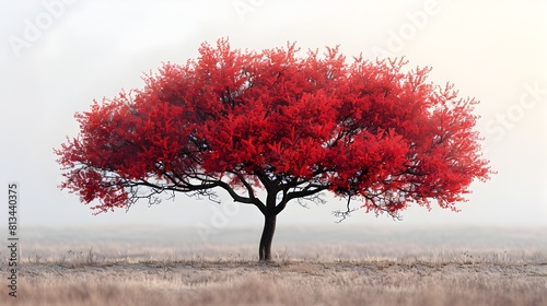 Vibrant Autumn Tree in Serene Natural Landscape with Contrasting Foliage