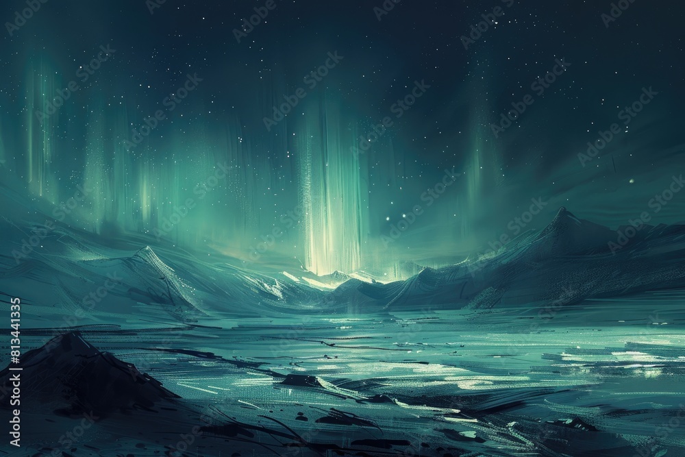 Aurora Borealis Painting in Night Sky