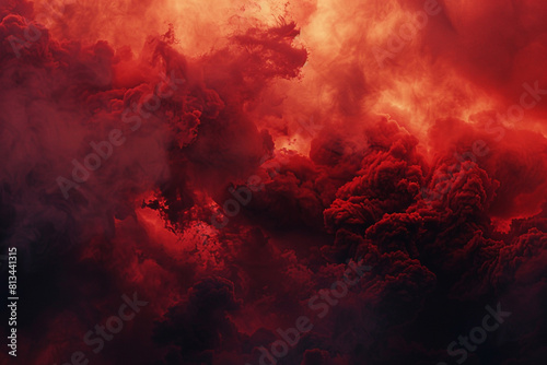 A fiery toned red sky and abstract black and red background with smoke and flame effects Wide banner for design photo