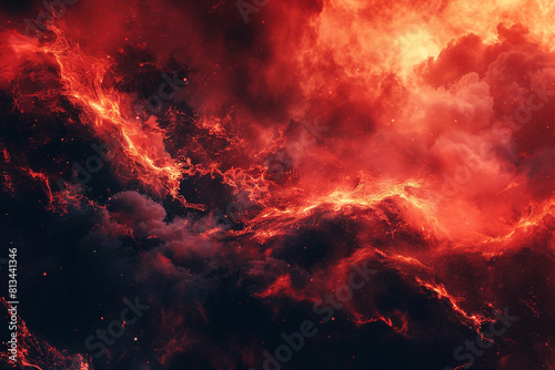 A fiery toned red sky and abstract black and red background with smoke and flame effects Wide banner for design  photo