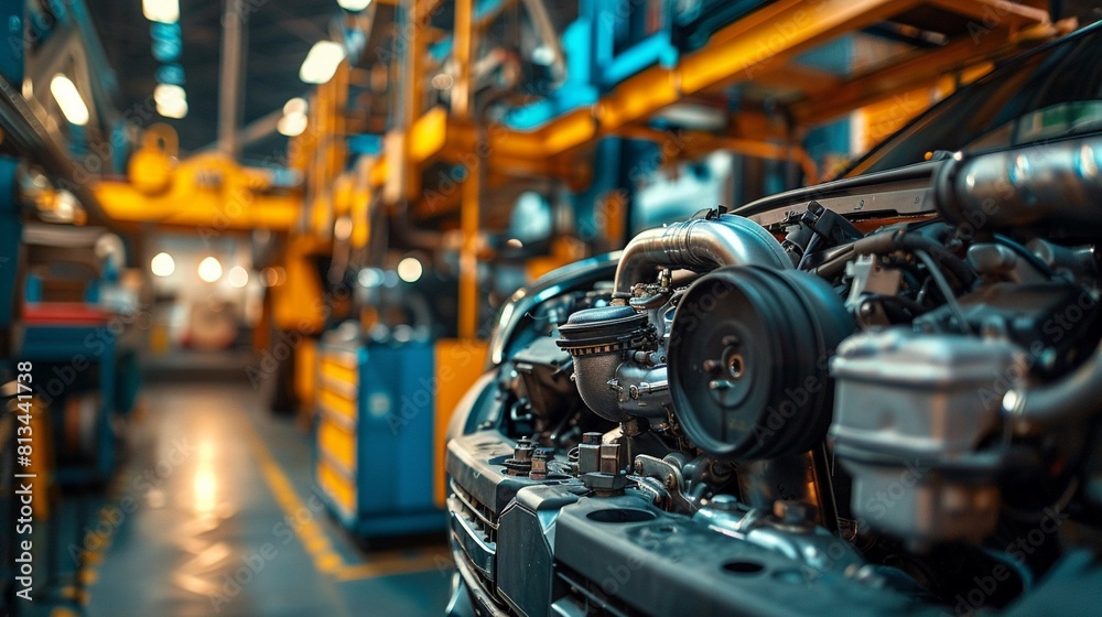 Fototapeta premium The mechanics domain is where expertise meets art in precision engine work, showcasing the skill and craftsmanship required for meticulous car maintenance 8K , high-resolution, ultra HD,up32K HD