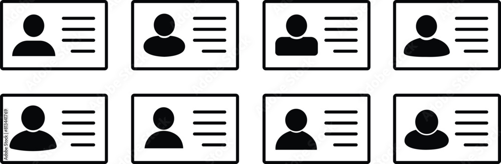 ID card icons Set. Identity signs vectors. driver license, staff identification card symbols in outline styles editable stock for website, banner and graphic designs element on transparent background. ID card icons Set. Identity signs vectors. driver license, staff identification card symbols in outline styles editable stock for website, banner and graphic designs element on transparent background.