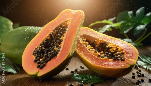 papaya fruit on a black background