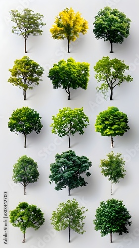 Varied Collection of Diverse Tree Specimens on Stark White Background