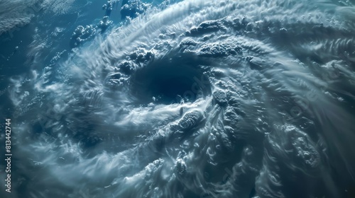 Stunning close-up of Hurricane Florence's eye with a clear view of the powerful atmospheric cyclone structure, illuminated brightly