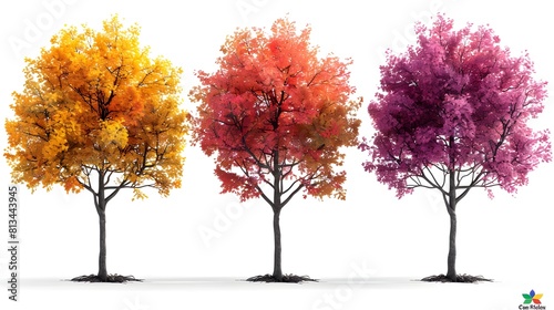 Vibrant Autumn Tree Collection Colorful Seasonal Foliage Landscape Artwork