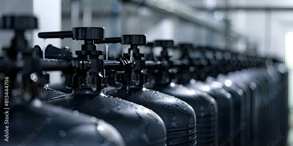 Fototapeta premium Close-Up View of a Detailed Reverse Osmosis Water Purifier. Concept Close-Up Photography, Reverse Osmosis, Water Purifier, Detailed View, Technology