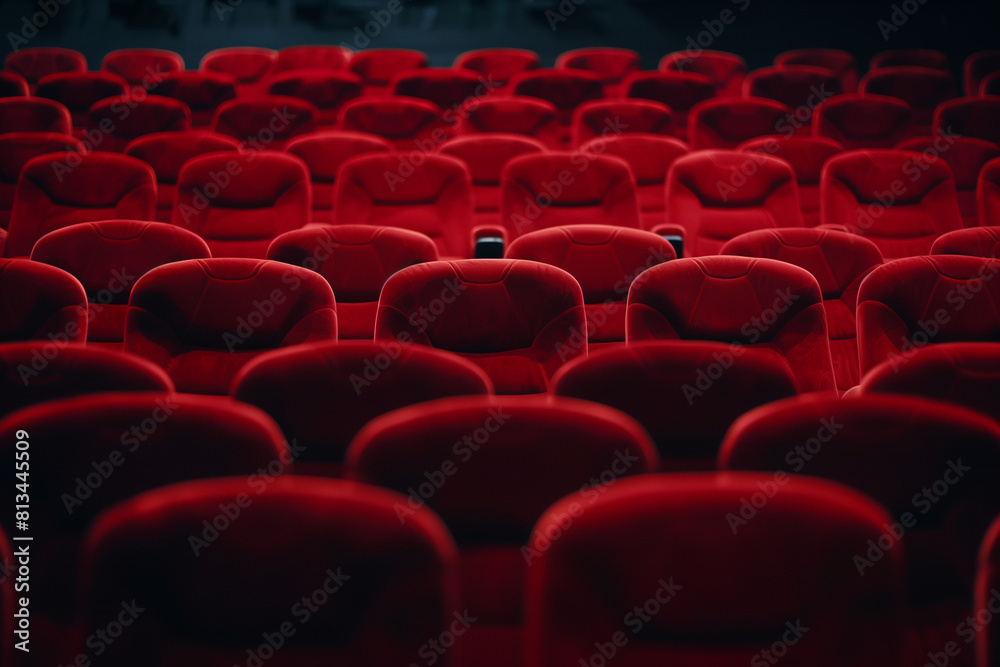 Fototapeta premium A row of red seats in a movie theater