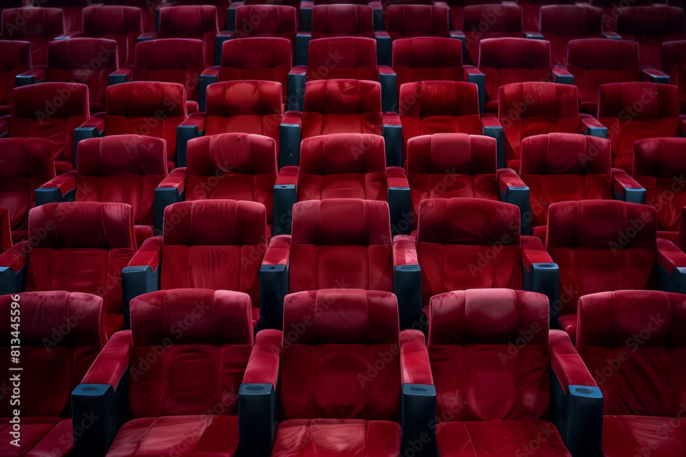 Fototapeta premium A row of red chairs in a theater