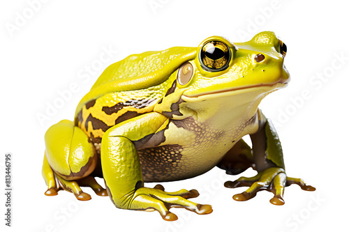 Common water light green frog isolated on cut out PNG or transparent background. Frogs are amphibians that can live both in water and on land. Realistic animal clipart template pattern.	