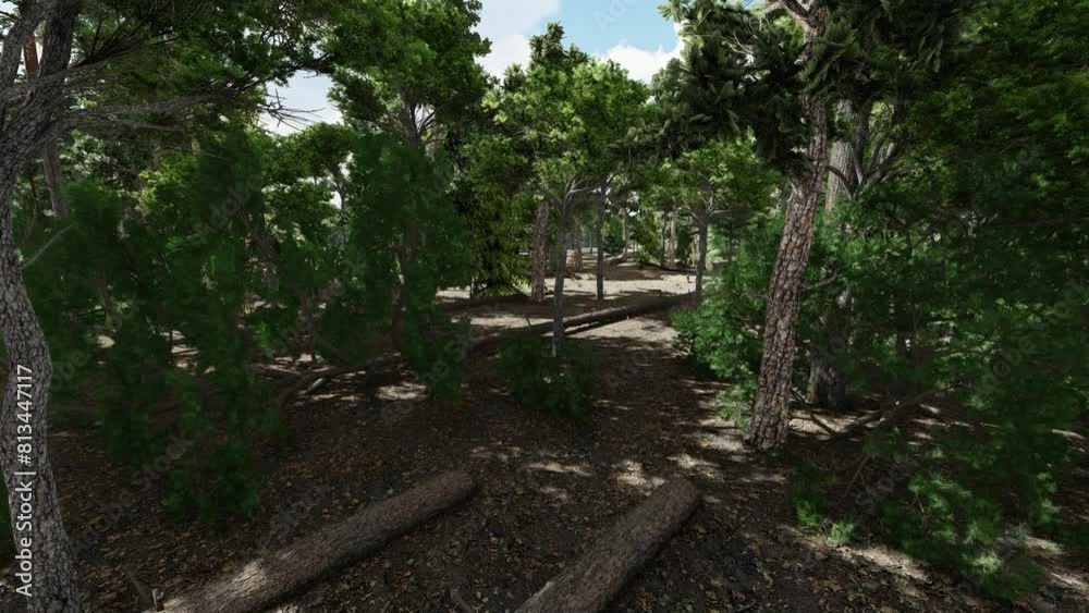 Pine tree forest, cut down trees, nature landscape Pine tree forest, cut down trees, nature landscape