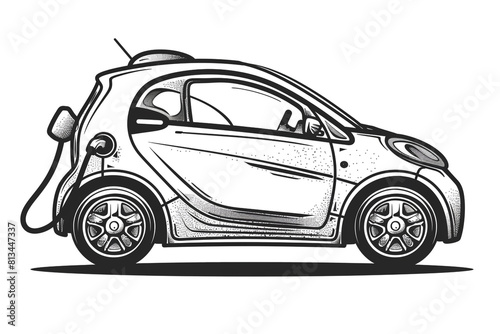 a hand-drawn of Electric car  simple vector svg illustration  black monoline  isolated on with background