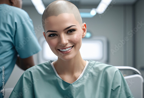 Cancer patient sitting on hospital bed