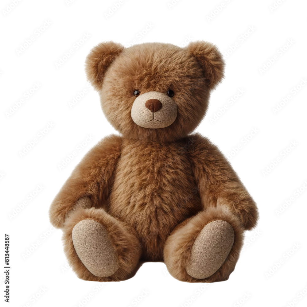 a fur plush stuffed brown teddy bear, white background PNG