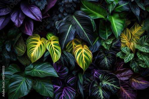 beautiful of variegated and exotic tropical foliage background