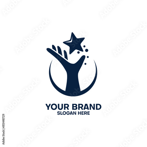 Hand reaching star logo vector